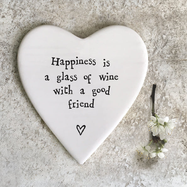 Heart Coaster - 'Happiness is a Glass of Wine with a Good Friend'