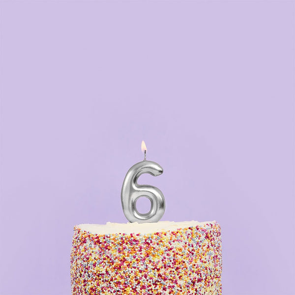 Silver Number '6' Candle