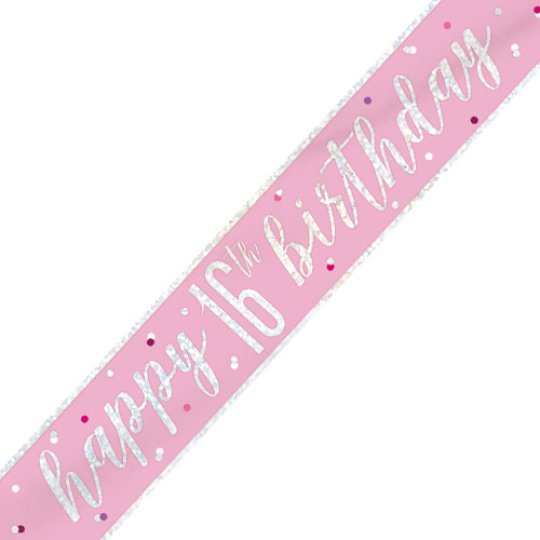 Baby pink 'Happy 16th birthday' banner