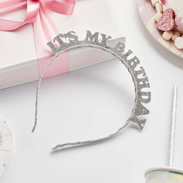 Silver 'It's My Birthday' Glitter Headband