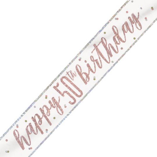 Rose gold 'Happy 50th birthday' banner