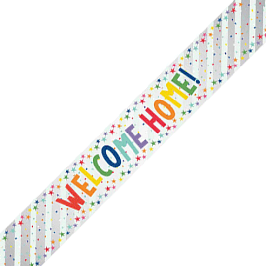 Rainbow 'Welcome home' banner