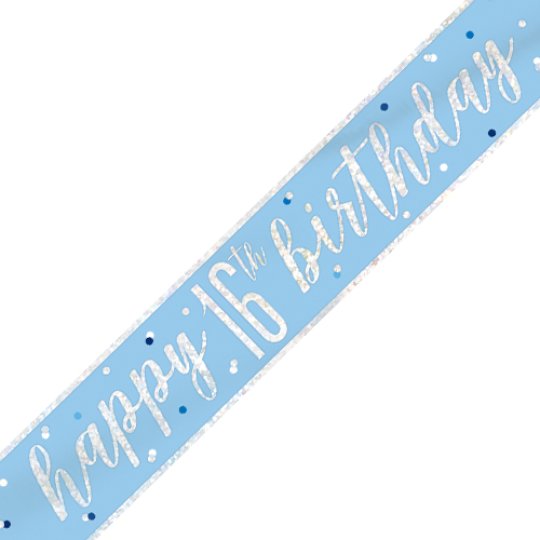 Baby blue 'Happy 16th birthday' banner