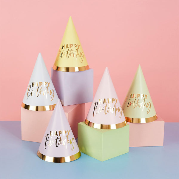 Pastel 'Happy Birthday' Party Hats - Pack of 10