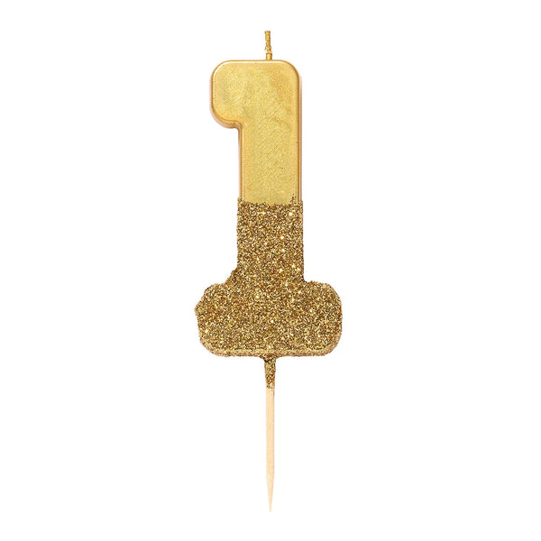 Gold glitter number candle - 1