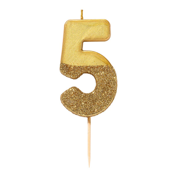 Gold glitter number candle  - 5