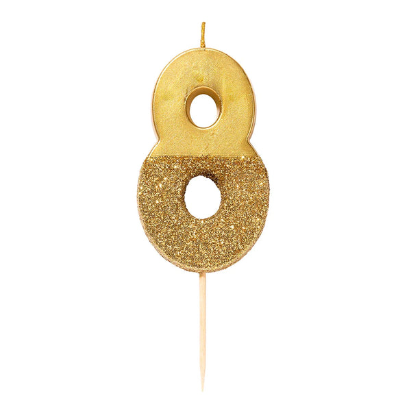 Gold glitter number candle - 8