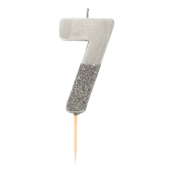 Silver glitter number candle - 7