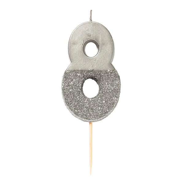 Silver glitter number candle - 8