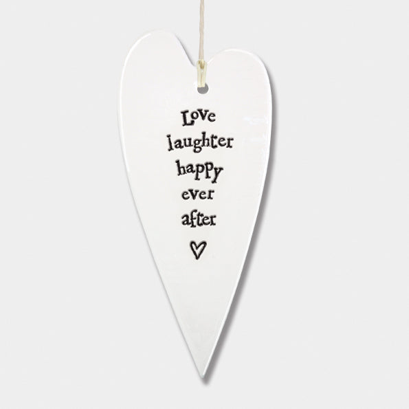Long Hanging Heart Plaque - 'Love, Laughter...'