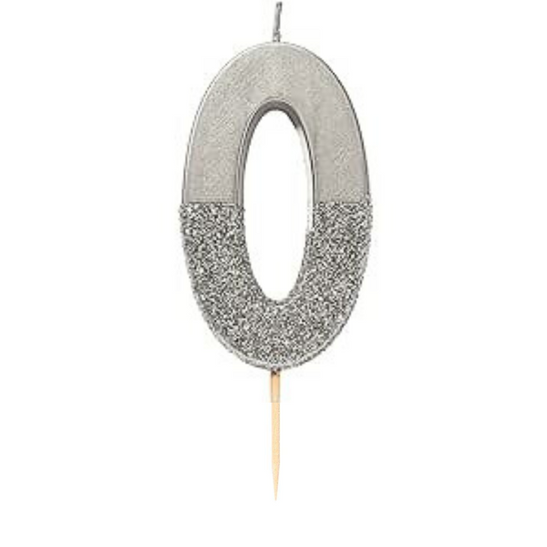 Silver  glitter number candle - 0