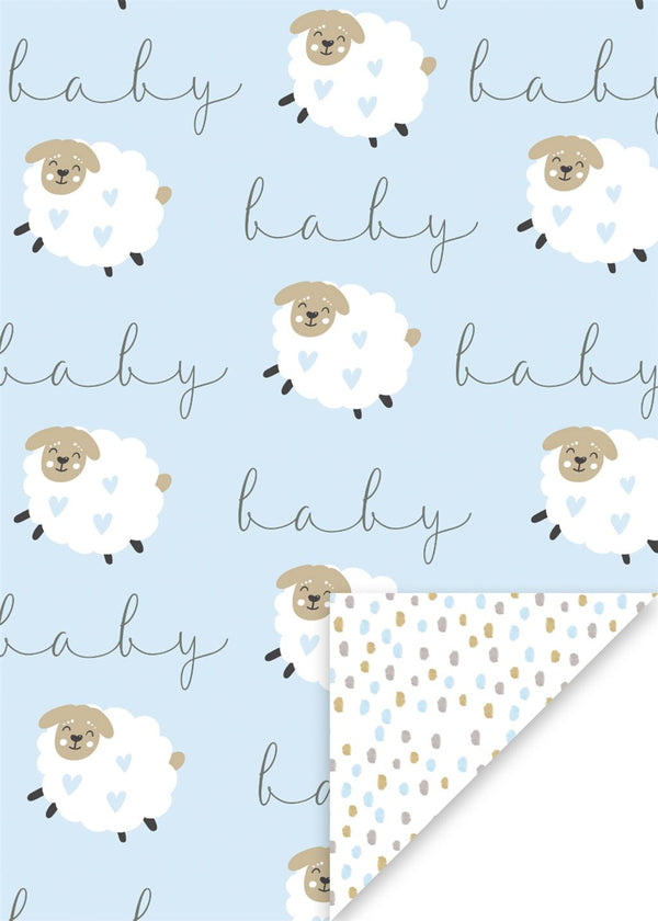 Flat Wrapping Paper - Lambs blue