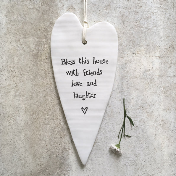 Long Hanging Heart Plaque - 'Bless this house'