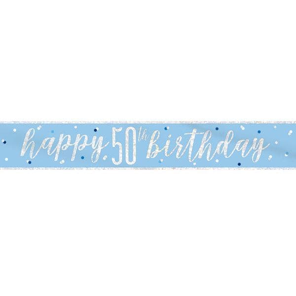 Baby blue 'Happy 50th birthday' banner