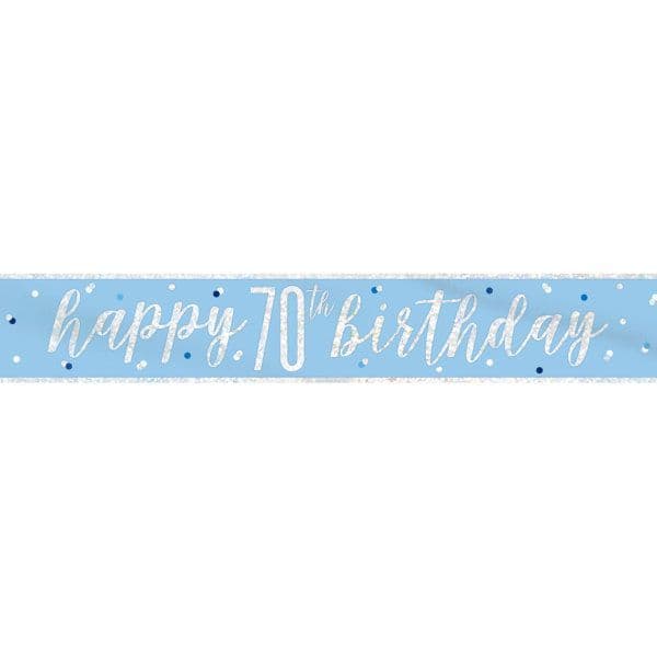 Baby blue 'Happy 70th birthday' banner