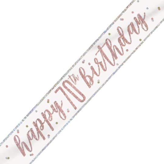 Rose gold 'Happy 70th birthday' banner