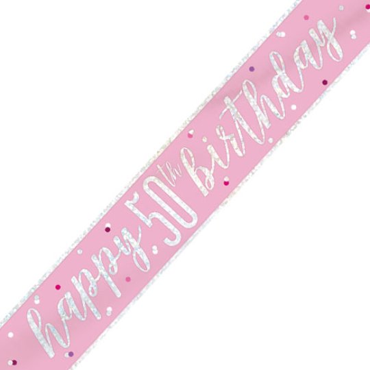 Baby pink 'Happy 50th birthday' banner