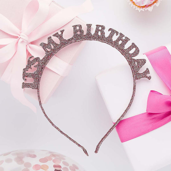 Rose Gold 'It's My Birthday' Glitter Headband