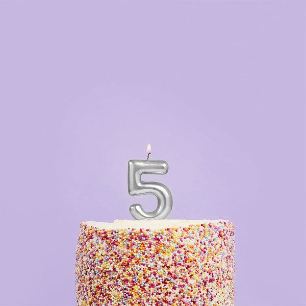 Silver Number '5' Candle