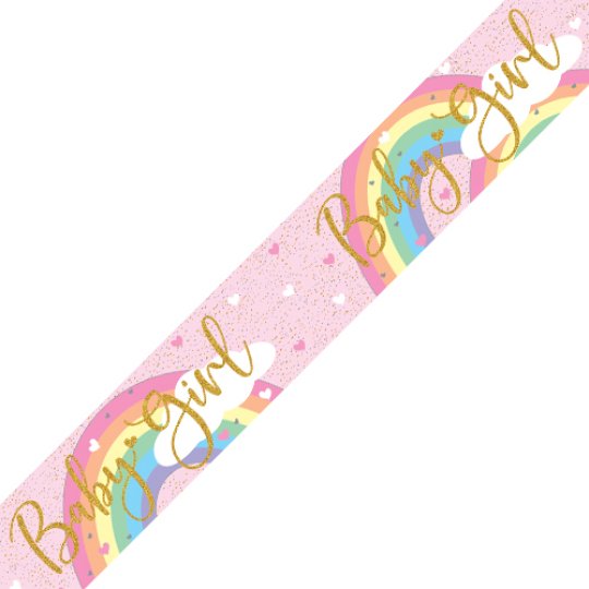 Pink and pastel rainbow 'Baby girl' banner