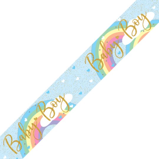 Blue and pastel rainbow 'Baby boy' banner