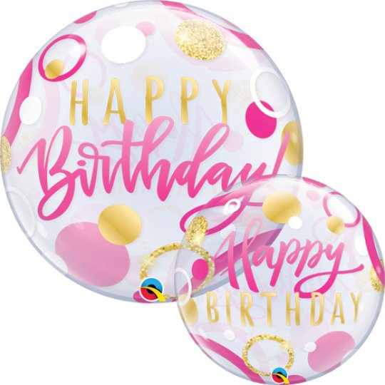 22 INCH BIRTHDAY PINK & GOLD DOTS BUBBLE BALLOON