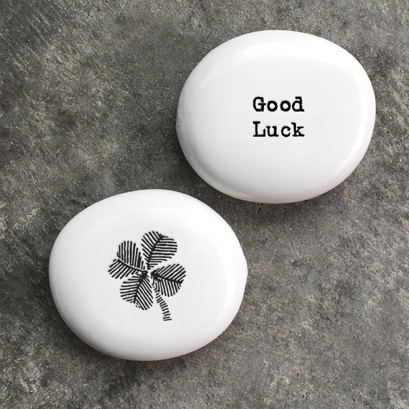 Porcelain pebble - 'Good luck'