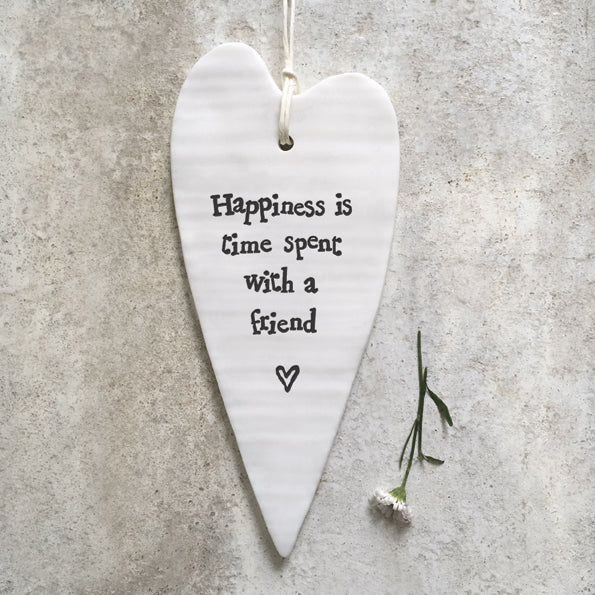 Long Hanging Heart Plaque - 'Happiness is with a friend'