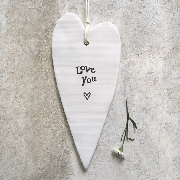 Long Hanging Heart Plaque - 'Love you'