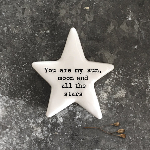 Porcelain star pebble - 'My sun, moon and stars'